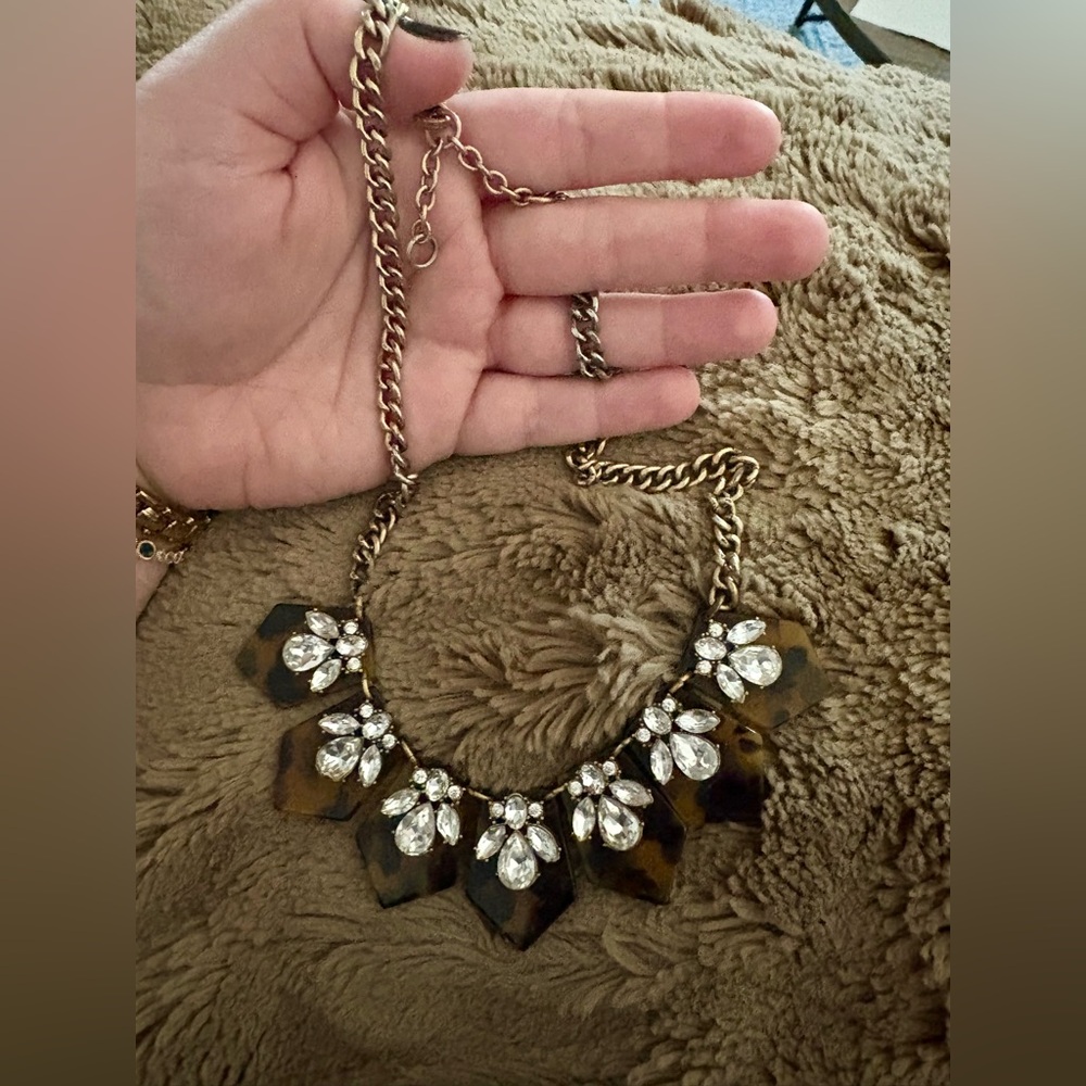 J. Crew Acrylic, Tortoise & Rhinestone Adjustable Necklace